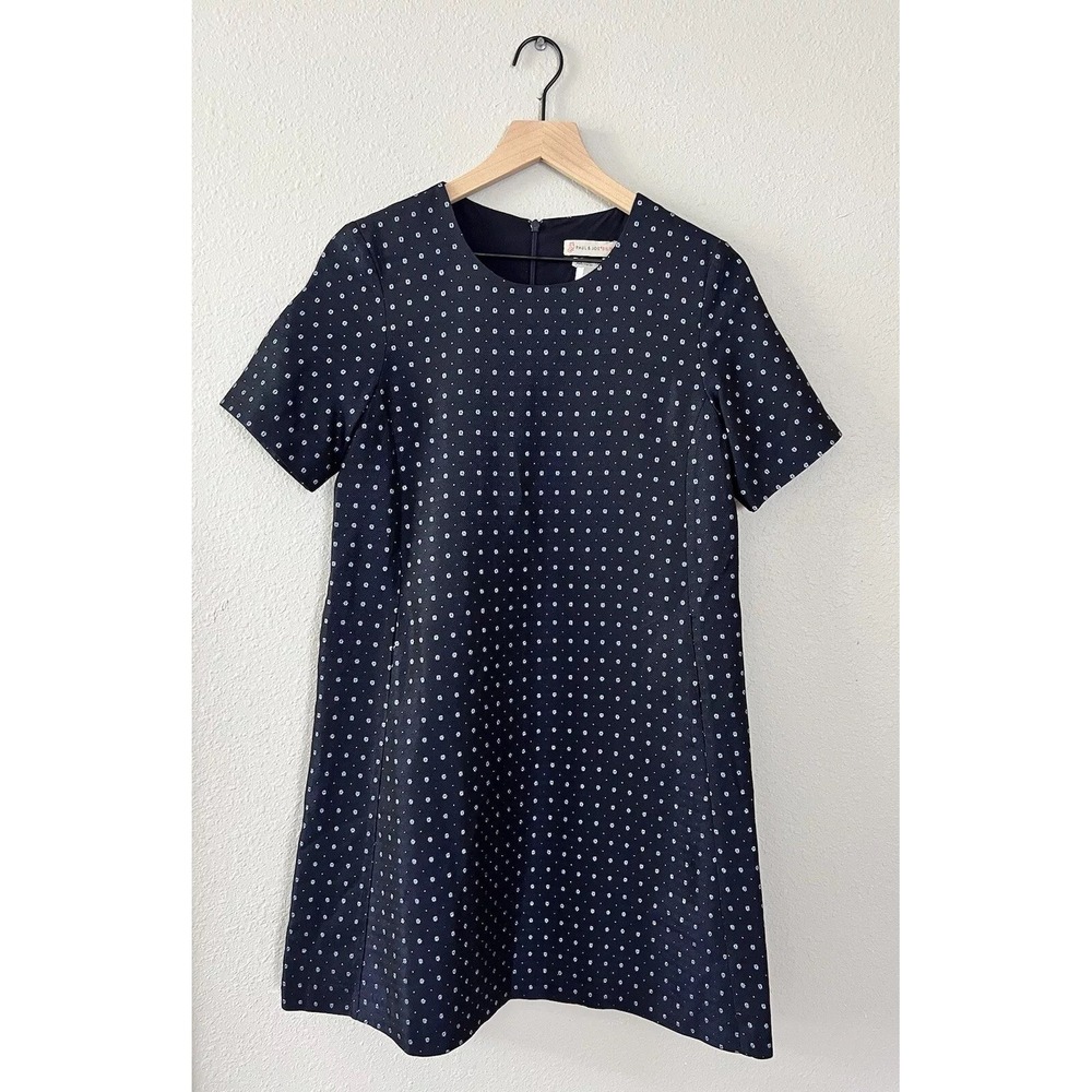 Paul and Joe Sister Navy Metallic Blue Floral A Line Shift Classic Dress Sz 36 6